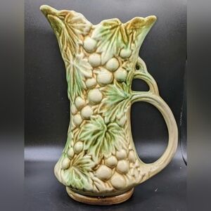 Vintage McCoy Grapes and Green Leaves Vase 1940’s Pitcher Art Pottery